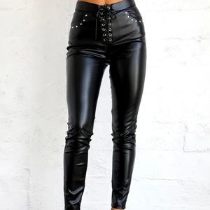 Tiger mist black leather lace up pants
